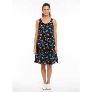 Hawaii Hangover Flamingo Party Dress Small NWT Black Multi Tropical Bird Summer